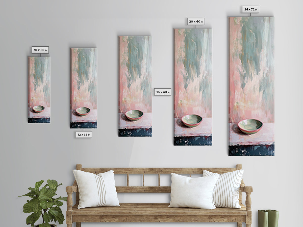 Pastel Bowl Still Life With Textured Pink Blue Wall Art, Minimalist Canvas Print, Modern Kitchen Decor, Neutral Home Decor