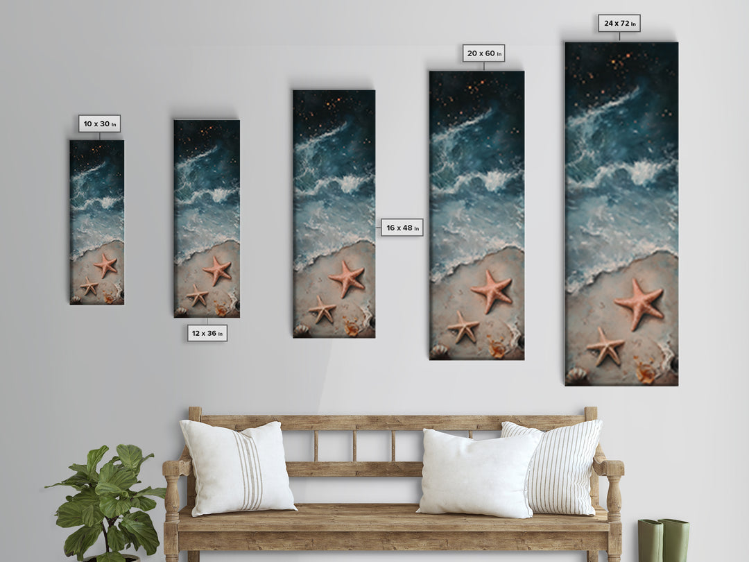 Starfish On Sandy Shore With Moody Ocean Waves Canvas Print, Coastal Wall Art, Beach House Decor, Nautical Gift For Living Room Decor