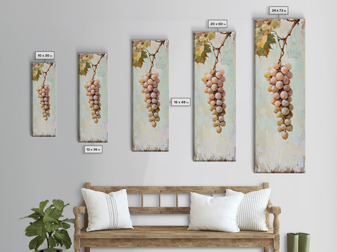 Soft White Grapes Hanging From Vine Canvas Print, French Country Wall Art, Rustic Kitchen Decor, Vineyard Gift For Her, Home Decor