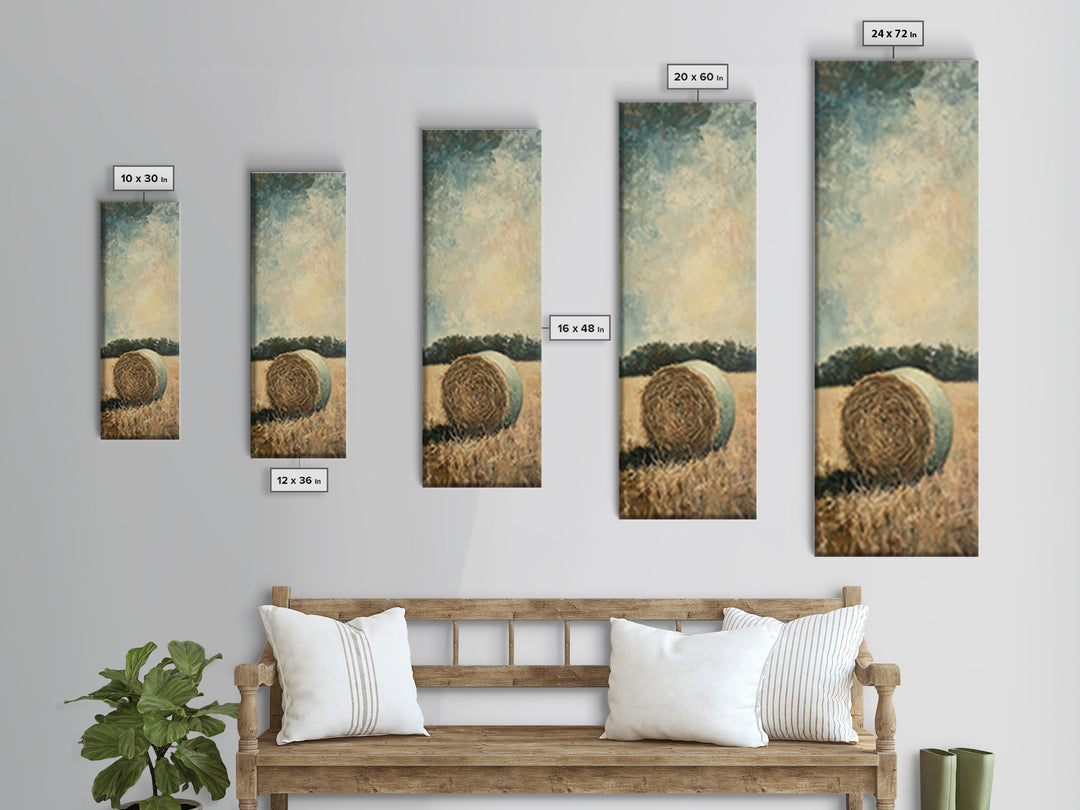 Golden Hay Bale Field Wall Art, Rustic Country Landscape Canvas Print, Farmhouse Decor, Large Nature Art For Living Room