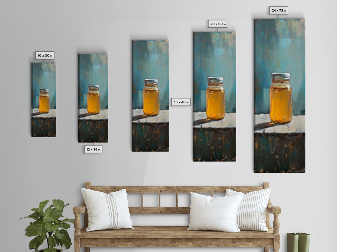 Amber Honey Jar Still Life Canvas Print, Rustic Kitchen Wall Art, Farmhouse Decor, Warm Neutral Food Art Home Decor Gift For Her