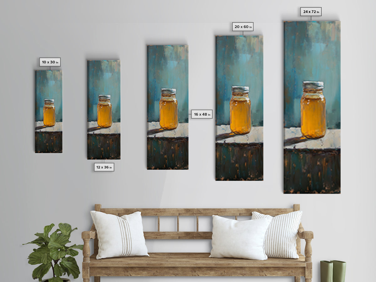 Amber Honey Jar Still Life Canvas Print, Rustic Kitchen Wall Art, Farmhouse Decor, Warm Neutral Food Art Home Decor Gift For Her
