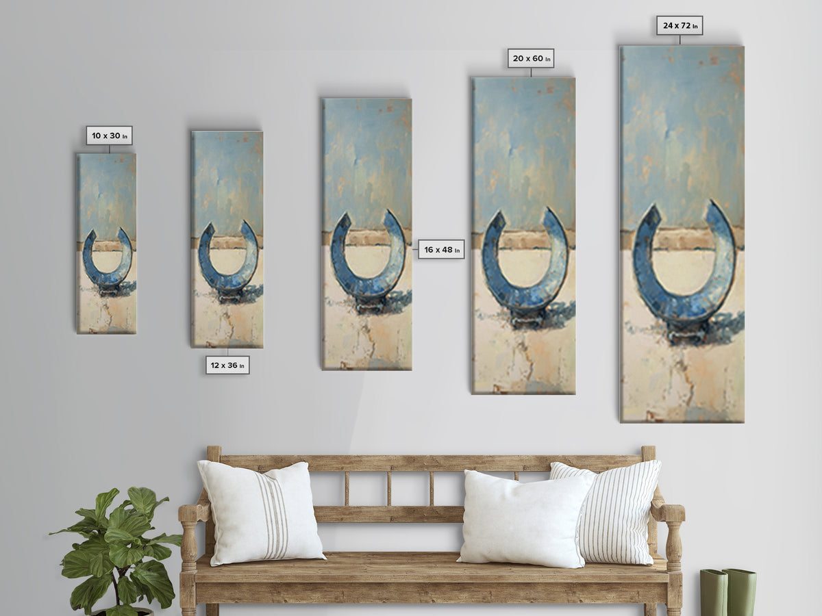 Blue Horseshoe Rustic Western Wall Art, Farmhouse Country Canvas Print, Lucky Horse Decor, Cowgirl Home Decor Gift For Him Or Her
