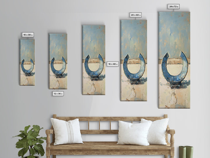 Blue Horseshoe Rustic Western Wall Art, Farmhouse Country Canvas Print, Lucky Horse Decor, Cowgirl Home Decor Gift For Him Or Her