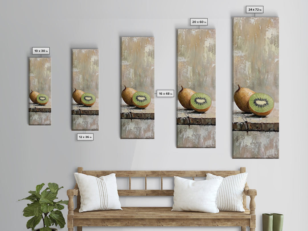 Kiwi Fruit Still Life Canvas Print, Minimalist Kitchen Wall Art, Neutral Food Painting, Rustic Dining Room Decor, Gift For Foodie