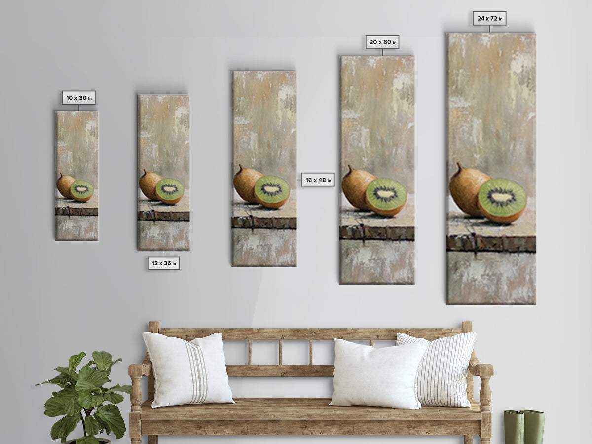 Kiwi Fruit Still Life Canvas Print, Minimalist Kitchen Wall Art, Neutral Food Painting, Rustic Dining Room Decor, Gift For Foodie