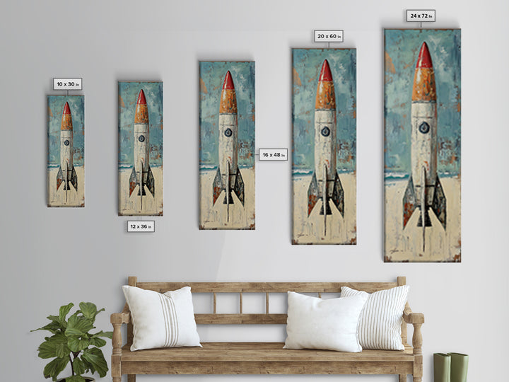 Retro Red Rocket Ship Canvas Print, Space Wall Art, Futuristic Wall Decor, Kids Room Decor, Sci Fi Nursery Art Gift For Boys