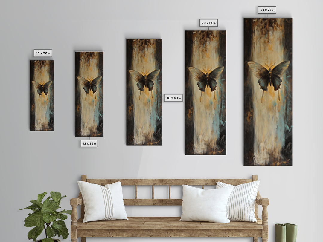 Moody Black Butterfly On Textured Gold Canvas Print, Dark Academia Wall Decor, Gothic Nature Art, Gift For Her, Bedroom Decor