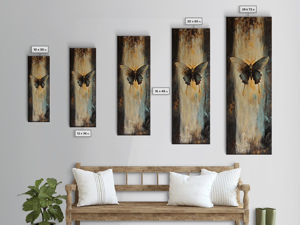 Moody Black Butterfly On Textured Gold Canvas Print, Dark Academia Wall Decor, Gothic Nature Art, Gift For Her, Bedroom Decor