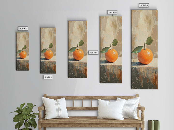 Orange With Green Leaves Canvas Print, Fruit Still Life Wall Art, Kitchen Wall Decor, Citrus Art Print, Modern Home Decor