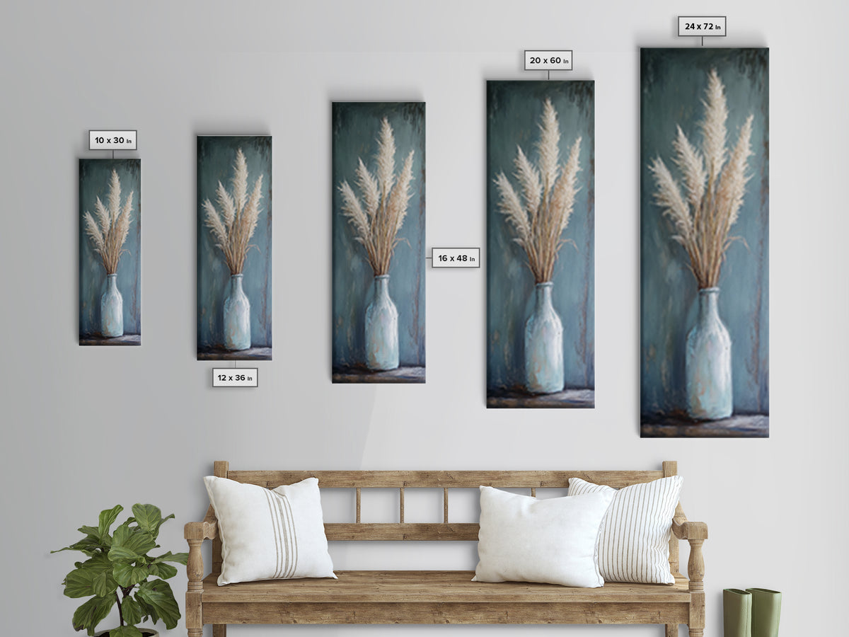 Pampas Grass In Blue Vase Framed Canvas Print, Neutral Wall Art For Living Room Decor, Boho Home Decor And Rustic Gift For Her