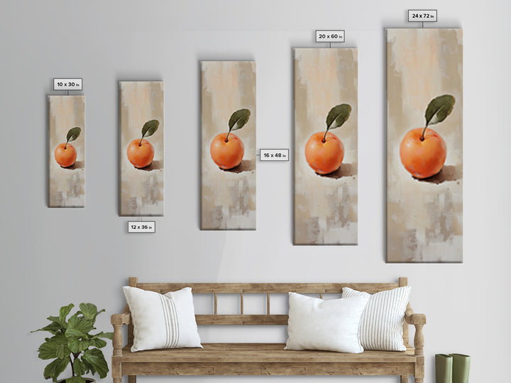 Orange Fruit With Green Leaf Canvas Print, Minimalist Kitchen Wall Art For Dining Room Decor, Neutral Home Decor And Foodie Gift