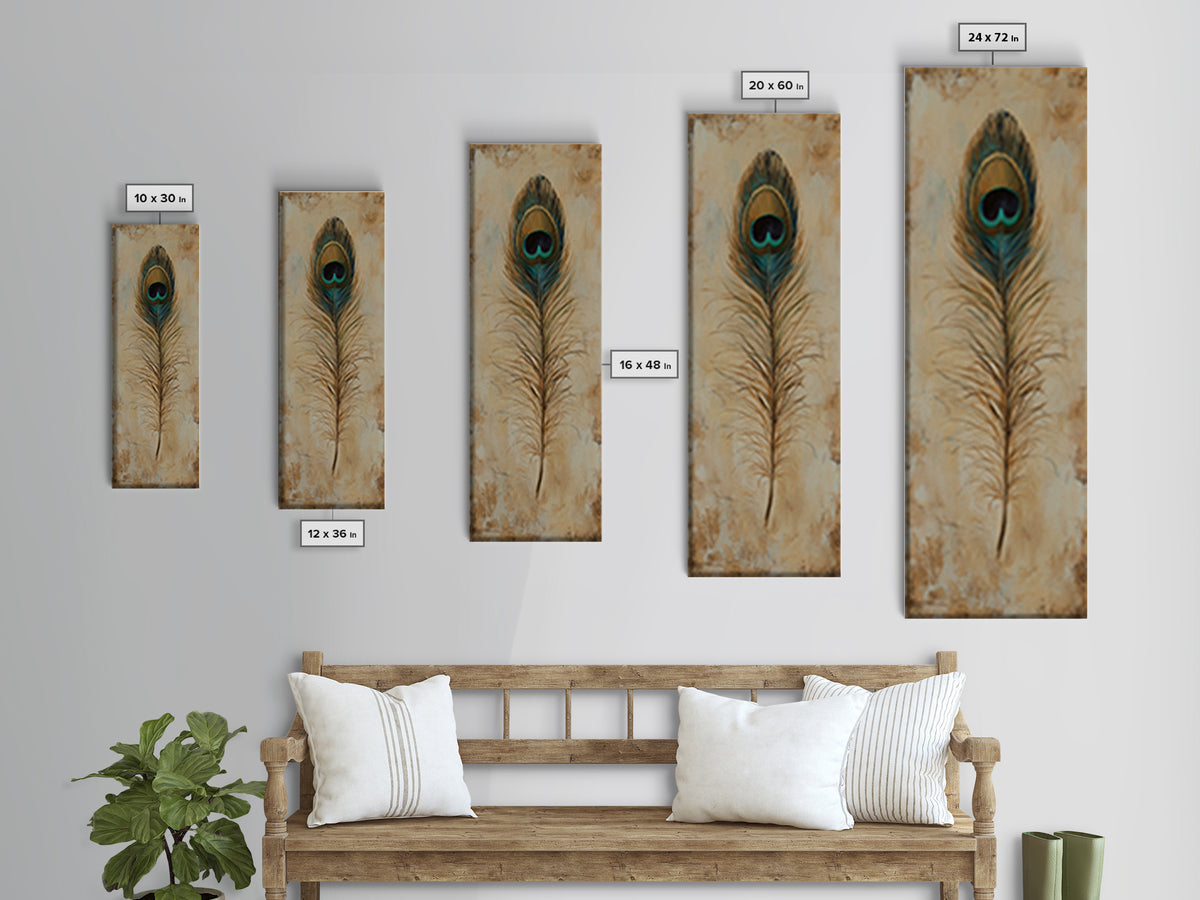 Peacock Feather Wall Art, Rustic Boho Canvas Print, Nature Inspired Art For Bedroom Decor And Cozy Living Room Decor And Home Decor