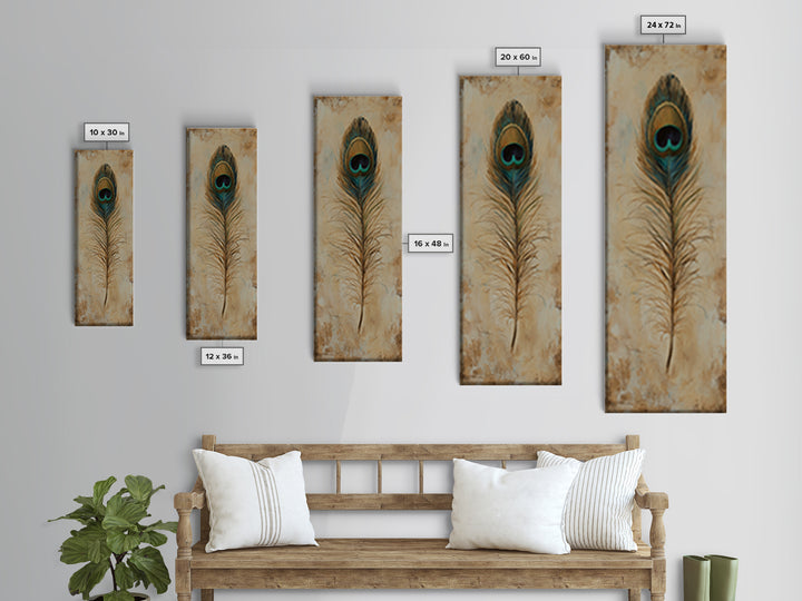 Peacock Feather Wall Art, Rustic Boho Canvas Print, Nature Inspired Art For Bedroom Decor And Cozy Living Room Decor And Home Decor