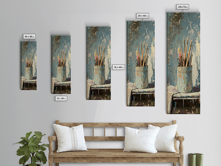 Paintbrushes In Blue Cup Wall Art, Artist Studio Canvas Print, Rustic Creative Office Decor For Art Lover Gift And Home Decor
