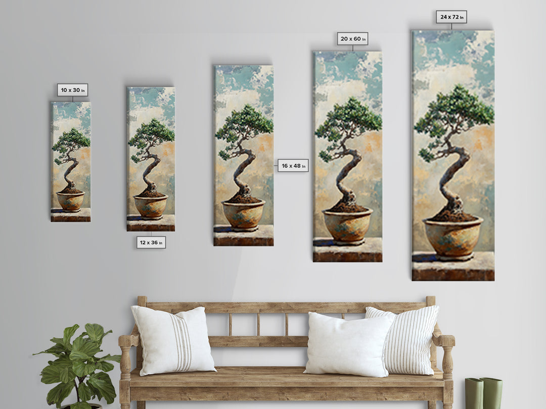 Bonsai Tree In Ceramic Pot Framed Canvas Print, Japanese Zen Wall Art, Nature Inspired Decor For Office And Meditation Room