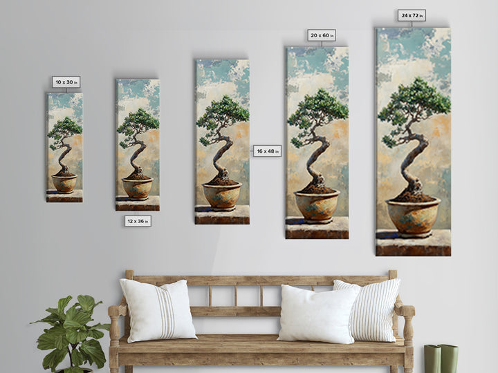 Bonsai Tree In Ceramic Pot Framed Canvas Print, Japanese Zen Wall Art, Nature Inspired Decor For Office And Meditation Room