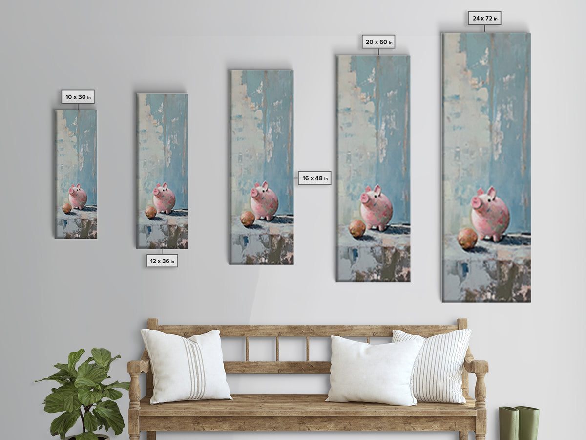Pink Piggy Bank Still Life Canvas Print, Whimsical Nursery Wall Art, Cute Animal Decor, Playroom And Kids Room Gift, Home Decor
