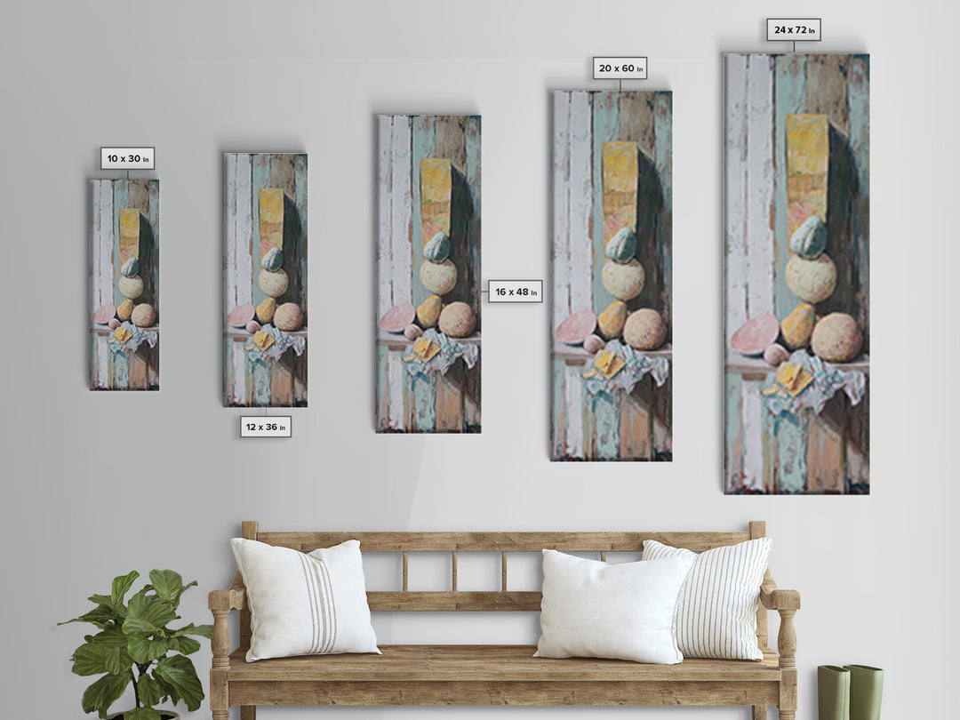 Pastel Stone Stack Still Life Framed Canvas Print, Wabi Sabi Wall Art, Neutral Rustic Decor, Organic Modern Art Gift For Her