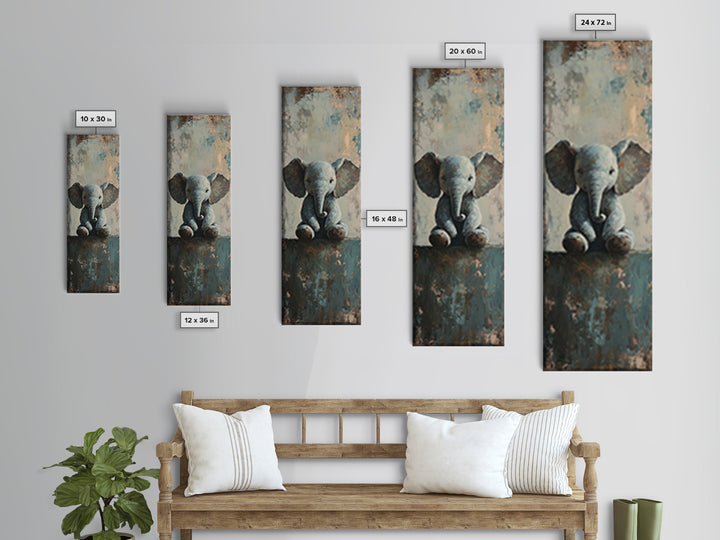 Cute Baby Elephant Portrait Wall Art, Whimsical Animal Canvas Print For Nursery Decor, Kids Room Decor And Safari Theme Gift