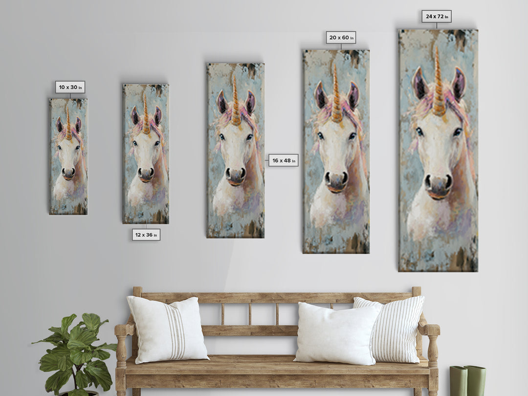 Whimsical Unicorn Portrait Framed Canvas Print, Fantasy Animal Wall Art For Girls Room Decor, Kids Room Decor And Magical Gift