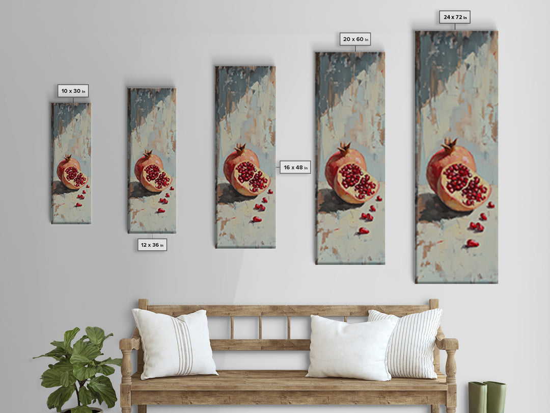 Red Pomegranate Still Life Wall Art, Rustic Fruit Canvas Print For Kitchen Decor, Dining Room Decor And Food Lover Art Gift