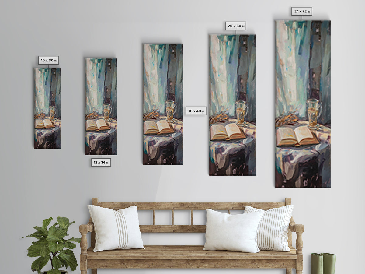Open Book And Wine Glass By Window Wall Art, Moody Reading Nook Canvas Print For Library Decor, Home Office Decor And Book Lover Gift