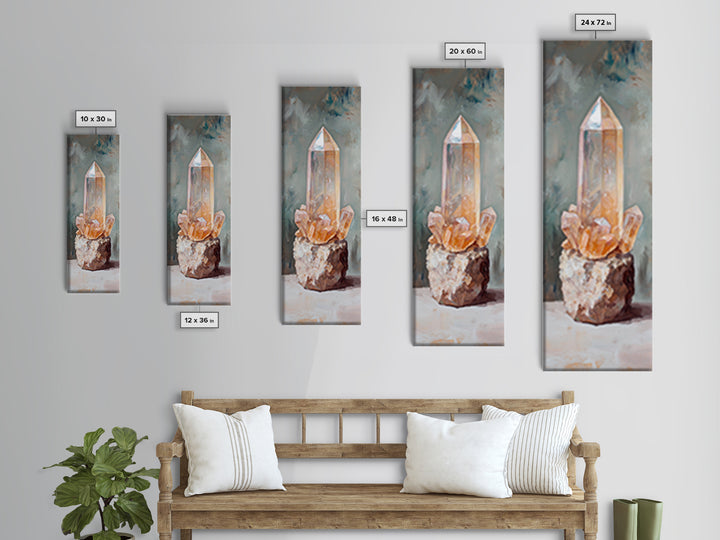 Glowing Crystal Cluster Oil Painting Wall Art, Boho Spiritual Home Decor, Mystical Gift For Her, Neutral Canvas Wall Art