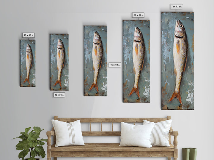 Single Silver Fish Still Life Canvas Print, Nautical Kitchen Wall Art, Coastal Home Decor, Seafood Gift For Fisherman Art Print