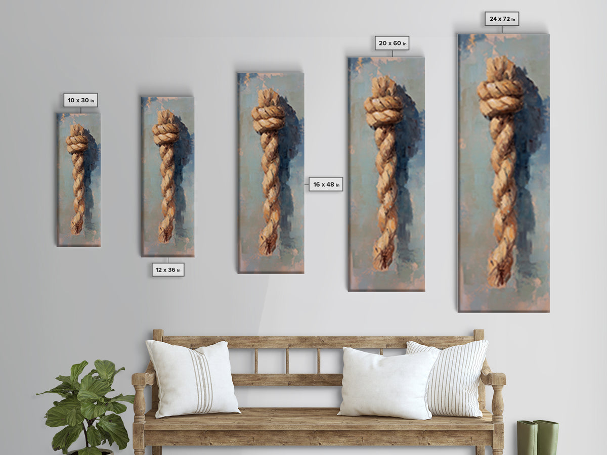 Hanging Nautical Rope Knot Canvas Print, Coastal Wall Art, Rustic Beach House Decor, Masculine Office Art Gift For Him Print
