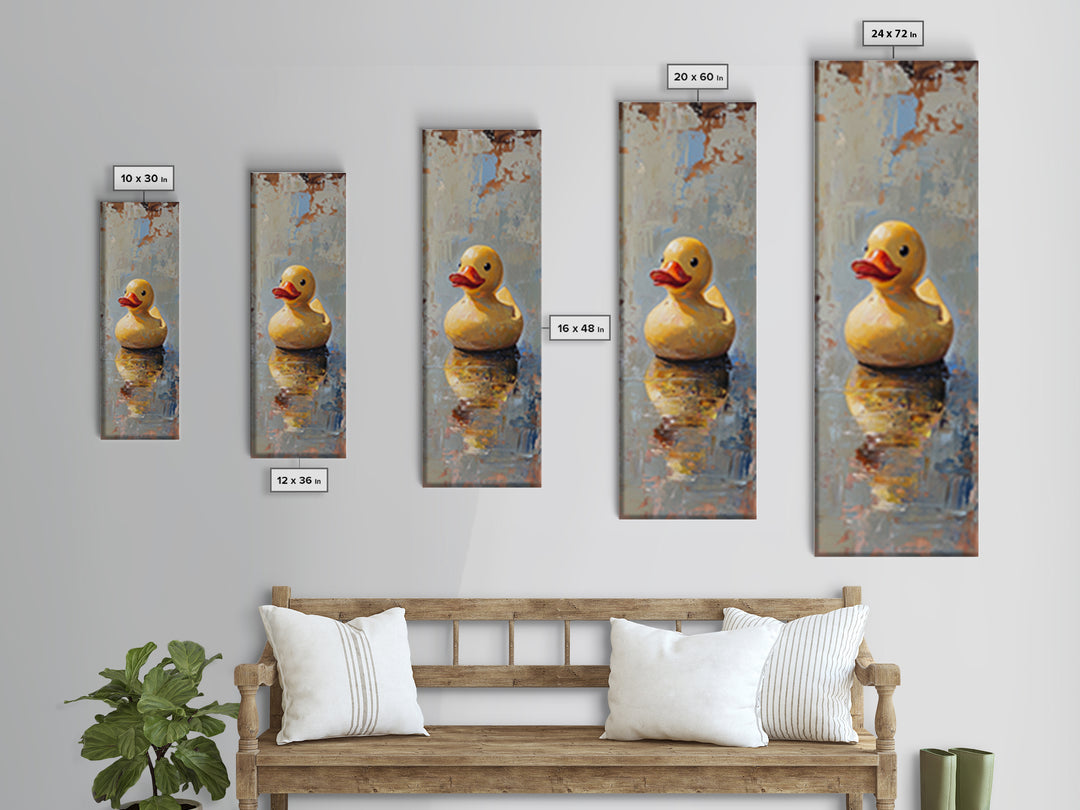 Yellow Rubber Duck In Reflective Water Canvas Print, Funny Bathroom Wall Art, Kids Bath Decor, Whimsical Animal Gift Print