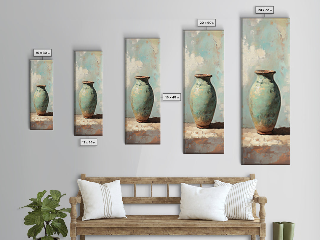 Turquoise Ceramic Vase Still Life Canvas Print, Minimalist Wall Art, Rustic Farmhouse Decor, Neutral Kitchen Wall Art Decor