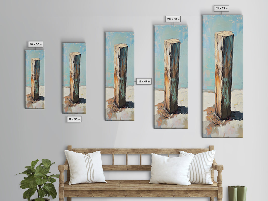 Weathered Wooden Post By Sea Canvas Print, Rustic Coastal Wall Art, Beach House Decor, Nautical Farmhouse Wall Decor, Entryway Decor