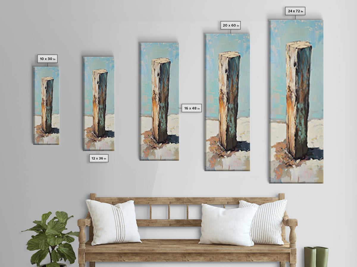 Weathered Wooden Post By Sea Canvas Print, Rustic Coastal Wall Art, Beach House Decor, Nautical Farmhouse Wall Decor, Entryway Decor