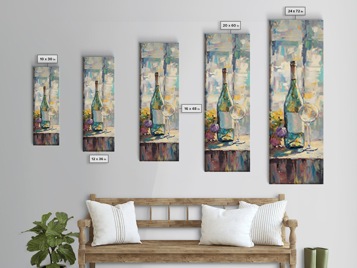 Wine Bottle With Grapes And Glass Canvas Print, Colorful Still Life Wall Art, Kitchen Dining Room Decor, Wine Lover Gift