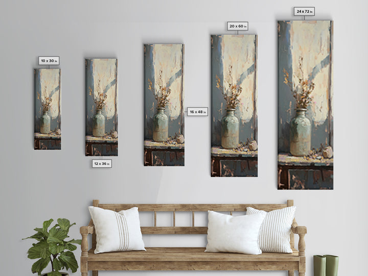 Pale Ceramic Vase With Dried Flowers Canvas Print, Rustic Botanical Wall Art, Neutral Farmhouse Decor, Window Still Life