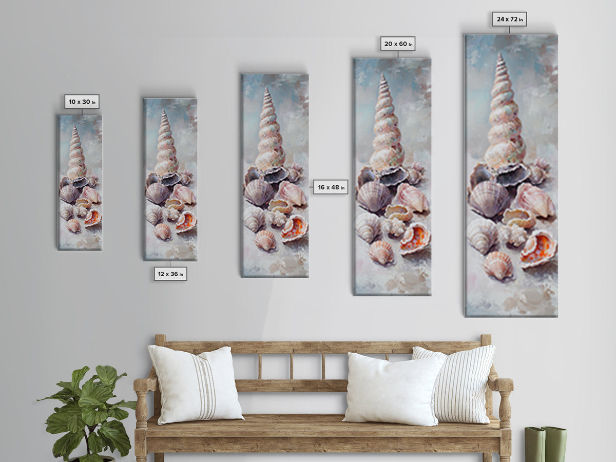Textured Seashell Collection Canvas Print, Coastal Wall Art, Beach House Decor, Nautical Ocean Art, Neutral Bathroom Decor