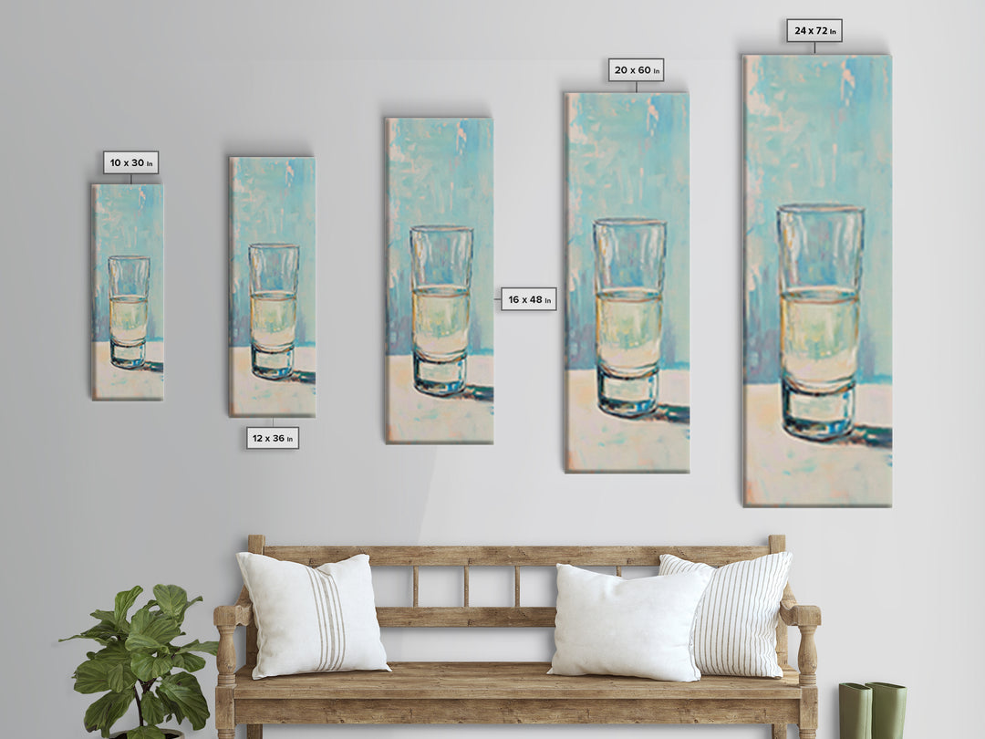 Minimal Glass Of Water Canvas Print, Aqua Blue Wall Art, Modern Kitchen Decor, Minimalist Bathroom Wall Decor, Still Life
