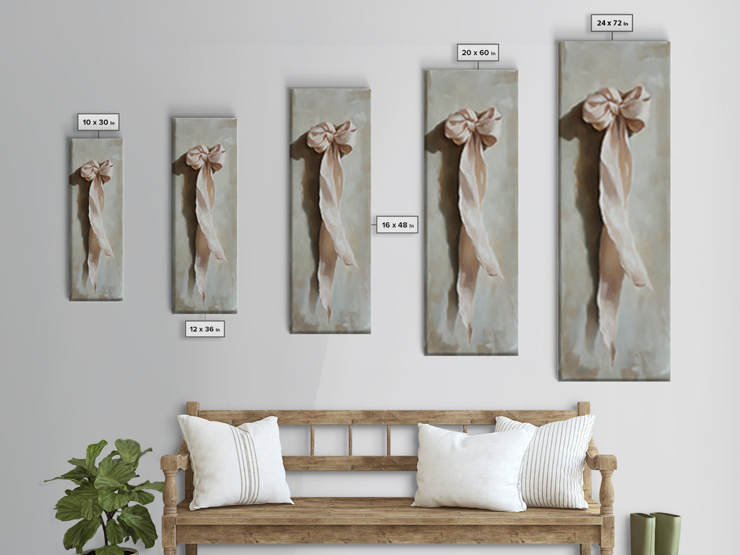 Soft Pink Ribbon Bow Canvas Print, Feminine Wall Art, Coquette Room Decor, Romantic Bedroom Art, Light Pink Wall Decor, Gift For Her