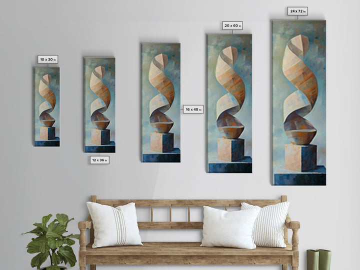 Neutral Twisting Abstract Sculpture Framed Canvas Print, Modern Geometric Wall Art, Japandi Home Decor For Living Room Wall Decor