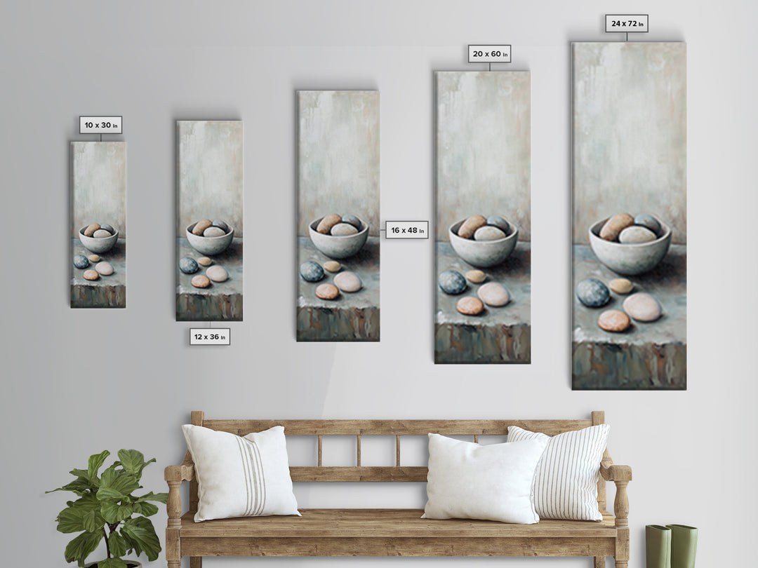 Neutral Bowl Of Smooth Pebbles Wall Art, Minimalist Still Life Canvas, Calming Zen Bathroom Decor, Wabi Sabi Home Decor Gift