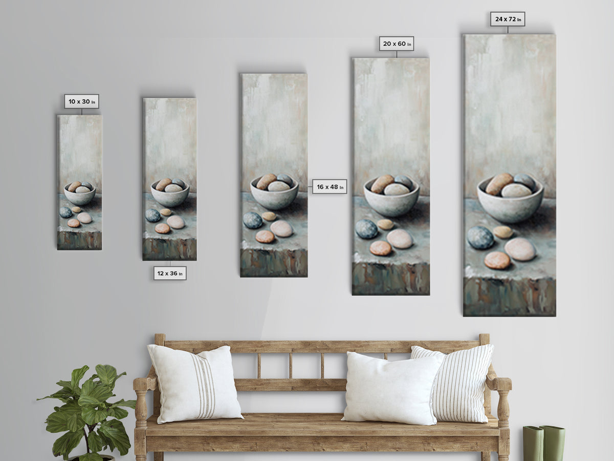 Neutral Bowl Of Smooth Pebbles Wall Art, Minimalist Still Life Canvas, Calming Zen Bathroom Decor, Wabi Sabi Home Decor Gift