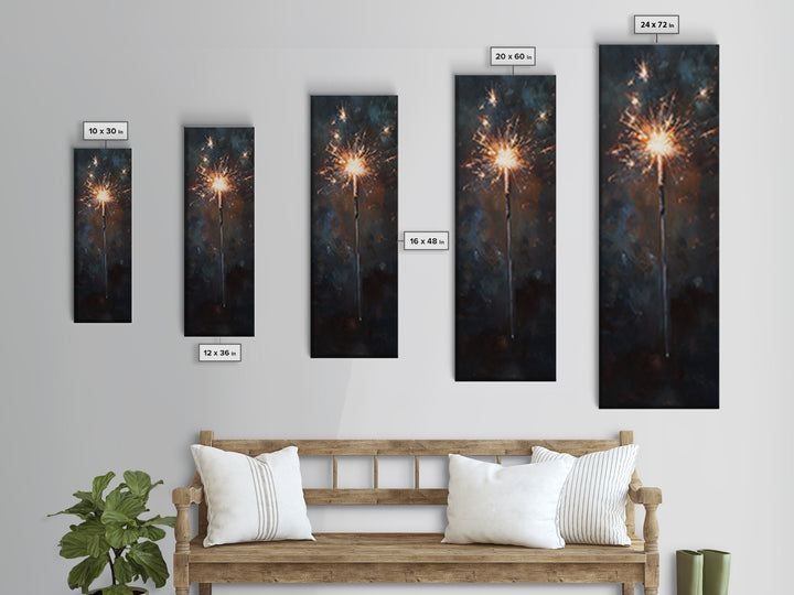 Glowing Sparkler On Dark Night Wall Art, Celebration Canvas Print, Moody Black And Gold Decor, New Year Gift For Party Lovers