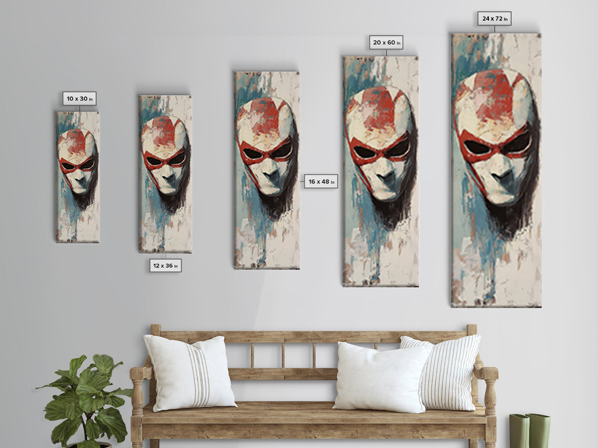 Red And White Alien Mask Portrait Wall Art, Dark Surreal Canvas Print, Sci Fi Gothic Decor, Gaming Room Art, Gift For Him