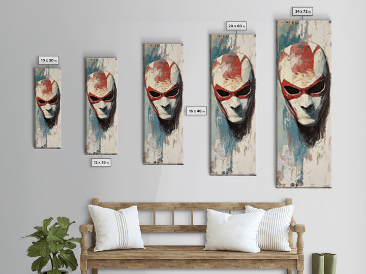 Red And White Alien Mask Portrait Wall Art, Dark Surreal Canvas Print, Sci Fi Gothic Decor, Gaming Room Art, Gift For Him