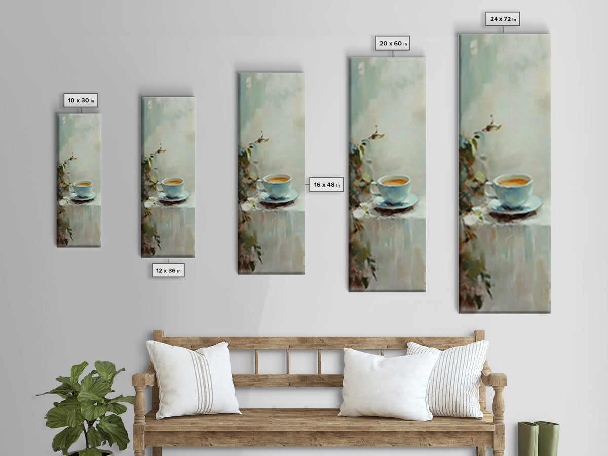 Blue Coffee Cup With Soft Green Foliage Wall Art, Minimalist Kitchen Decor, Cozy Cafe Print, Neutral Home Decor, Gift For Her