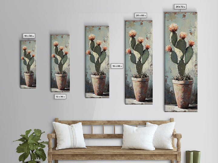 Blooming Prickly Pear Cactus In Clay Pot Wall Art, Southwestern Desert Decor, Botanical Canvas Print, Rustic Home Decor Art