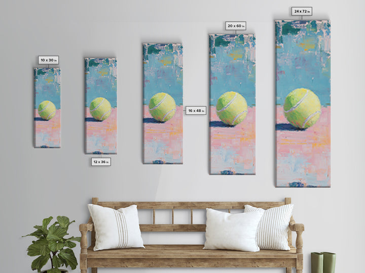 Yellow Tennis Ball On Pastel Court Wall Art, Sports Canvas Print, Game Room Decor, Boys Room Art, Modern Tennis Lover Gift