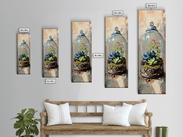 Glass Cloche Terrarium With Succulents Canvas Print, Botanical Wall Art, Green Home Decor, Nature Inspired Gift For Her, Living Room Decor