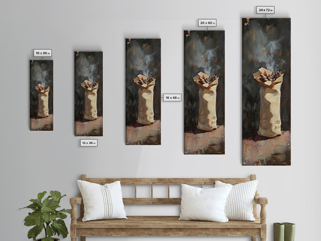 Moody Smoking Paper Bag Still Life Wall Art, Rustic Oil Painting Print, Dark Academia Decor, Unique Kitchen Wall Decor And Home Decor